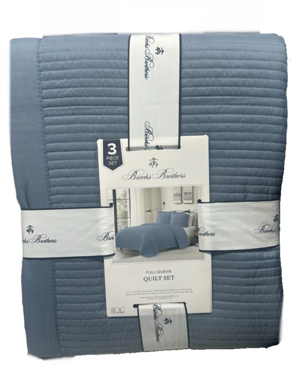 Brooks Brothers Blue Full/Queen Quilt Set 90”x90”